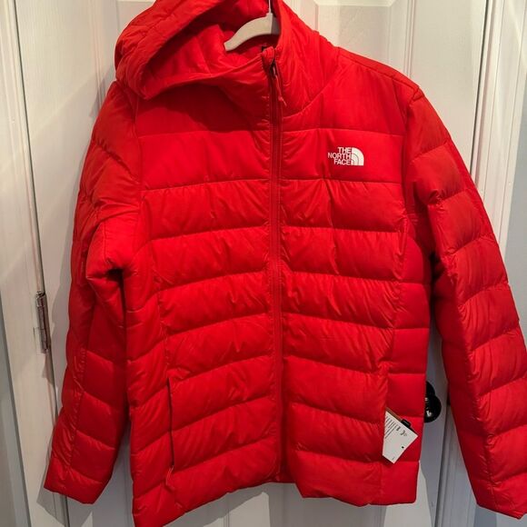 The North Face Mens Large Aconcagua 3 Puffer Fiery Red Down Jacket Zip - Picture 2 of 9